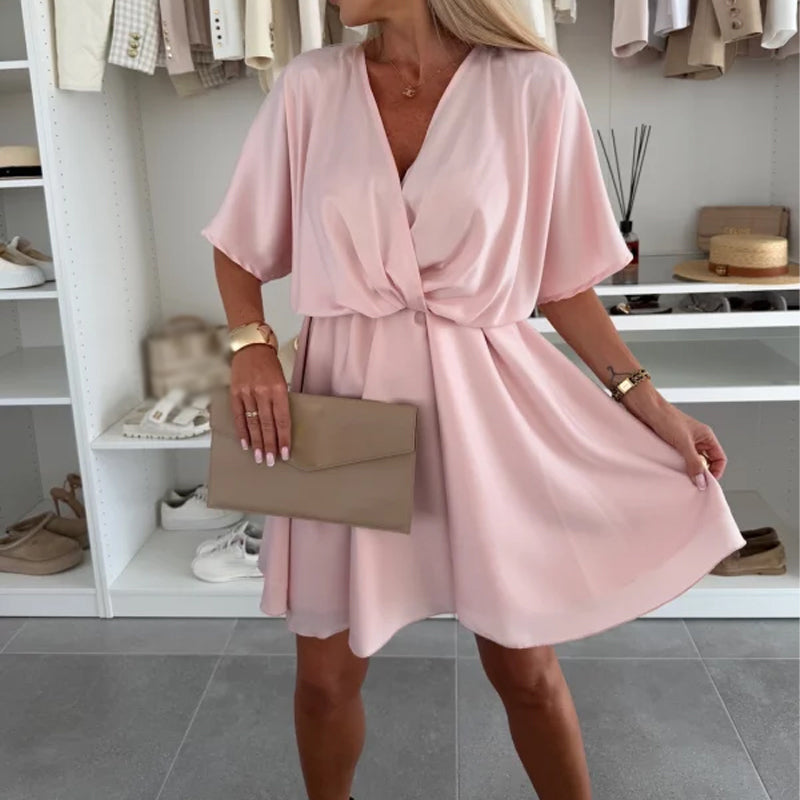 🌸Summer Sale -49% off🌸V-Neck Solid Asymmetrical Hem Dress
