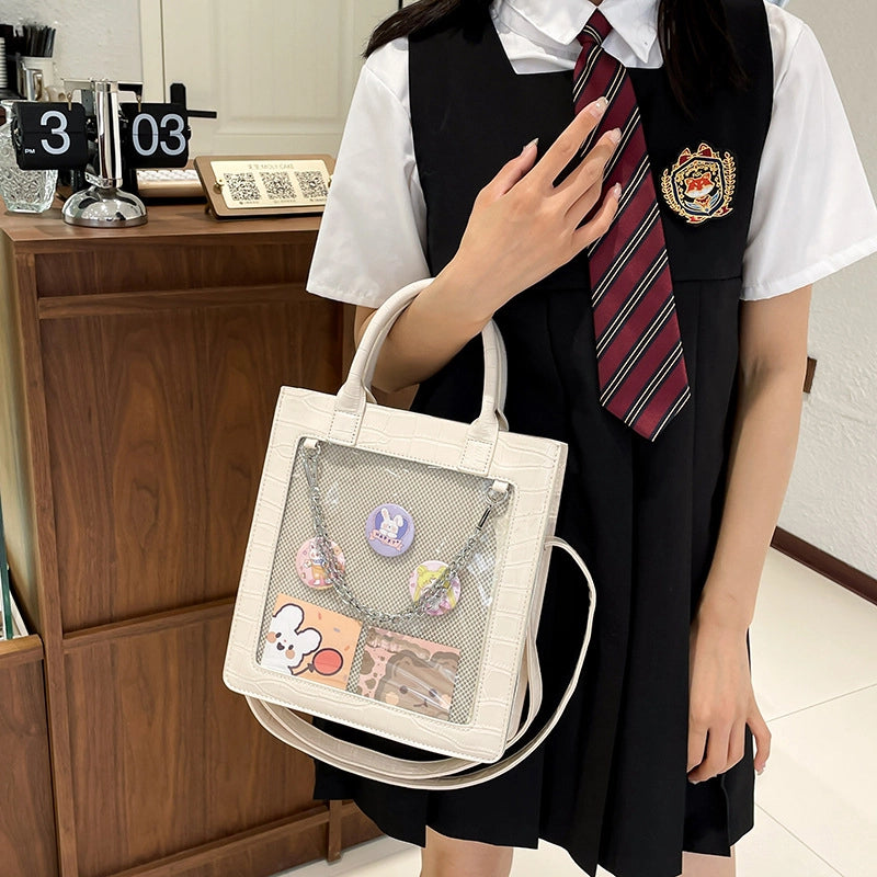 Women's Medium Pu Leather Cartoon Cute Square Zipper Shoulder Bag Handbag Crossbody Bag