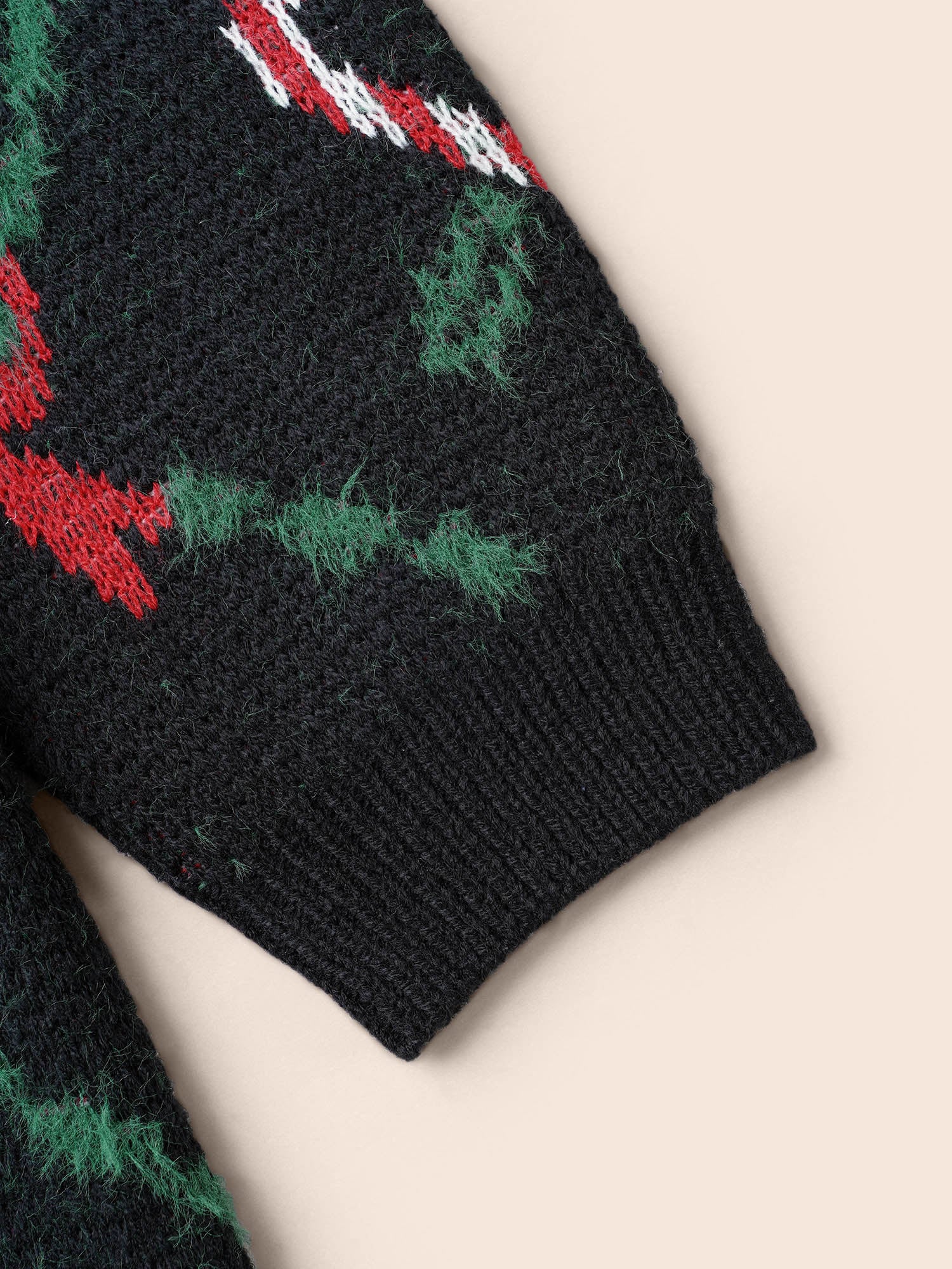 Festive Plaid Pattern Open-Front Cardigan