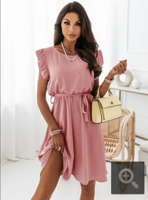 Ruffle Waist Lace-Up Dress(4 colors)