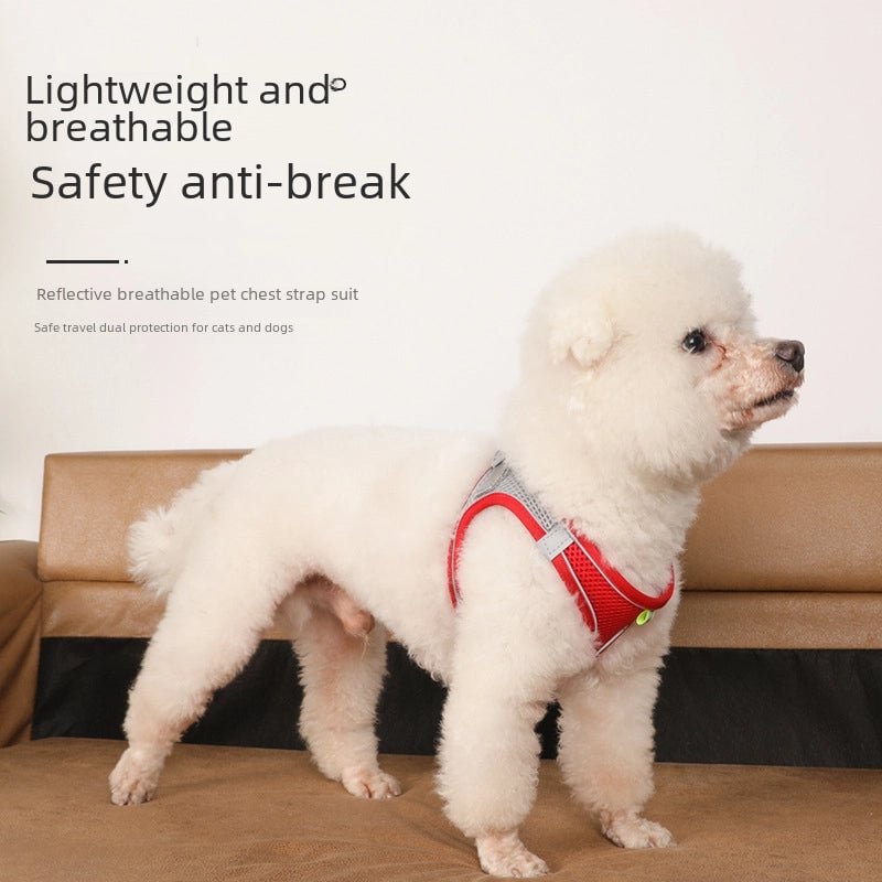 Reflective Breathable Pet Leash Cat Dog Chest Back Strap Harness Supplies Outdoor Walking Lead Rope Comfortable Durable