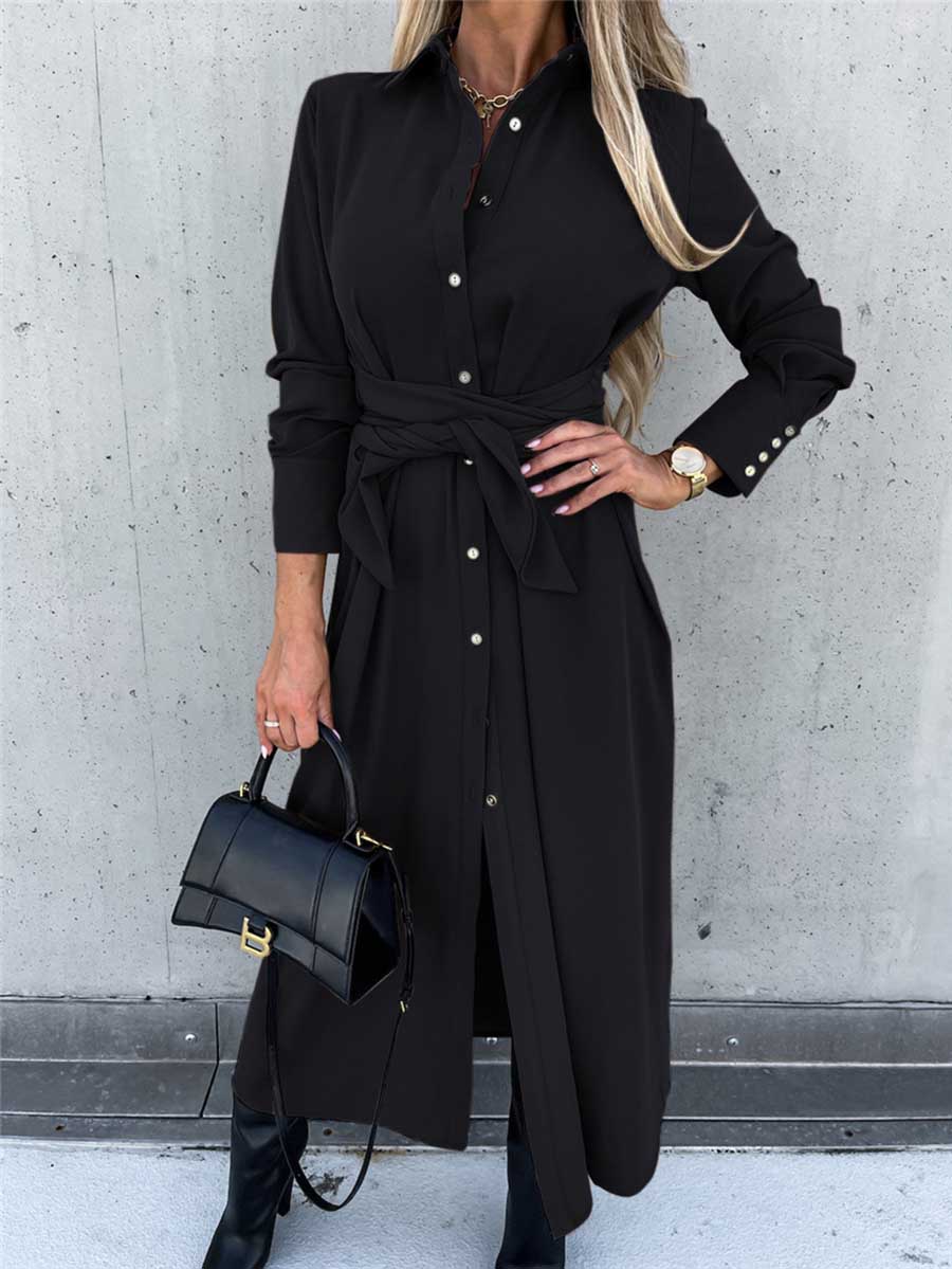 Long Solid Color Cardigan Long Sleeve Hem Dress