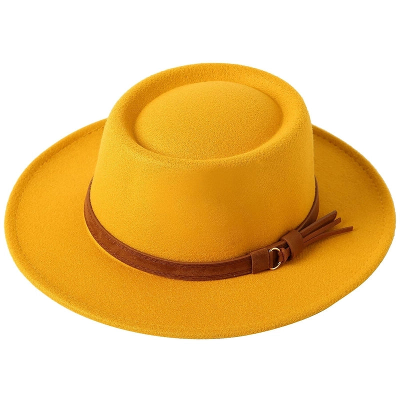 2 Pieces Concave Top Hat British Style Elegant Big Brim Hat Autumn And Winter Street Fashion Warm Felt Hat