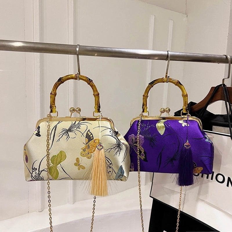 Nylon Butterfly Tassel Shell Embroidery Evening Bags