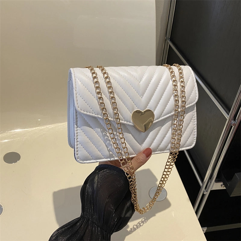 Women's Pu Leather Heart Shape Solid Color Streetwear Square Flip Cover Shoulder Bag Crossbody Bag