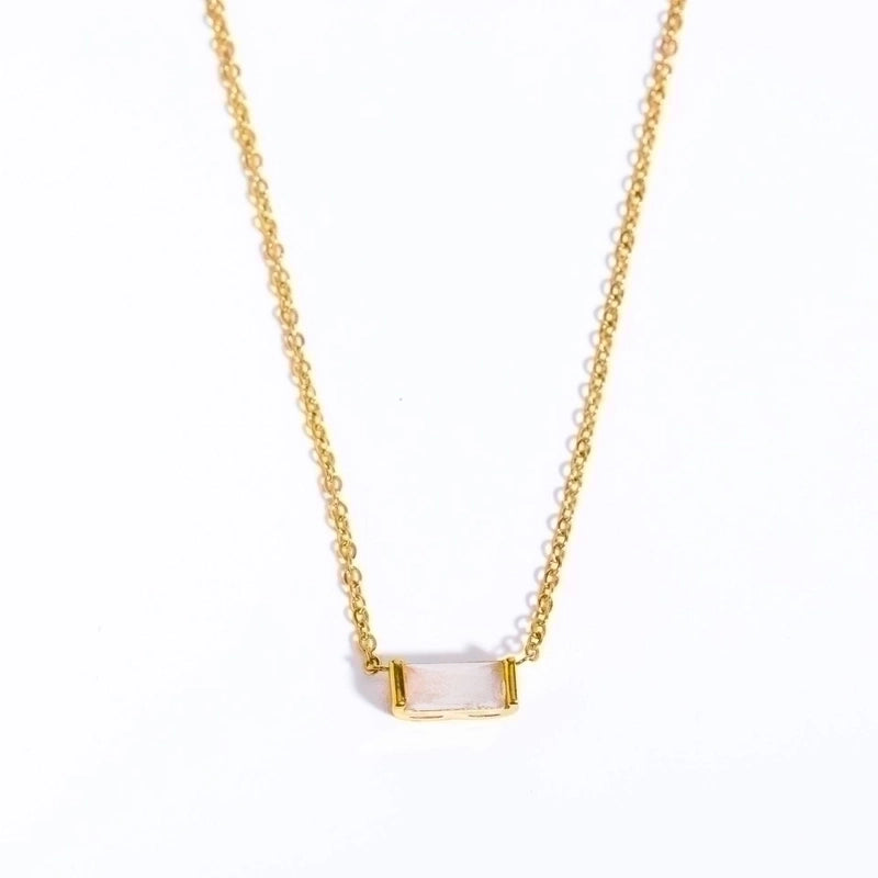 201 Stainless Steel Retro Inlay Rectangle Birthstone Zircon Pendant Necklace