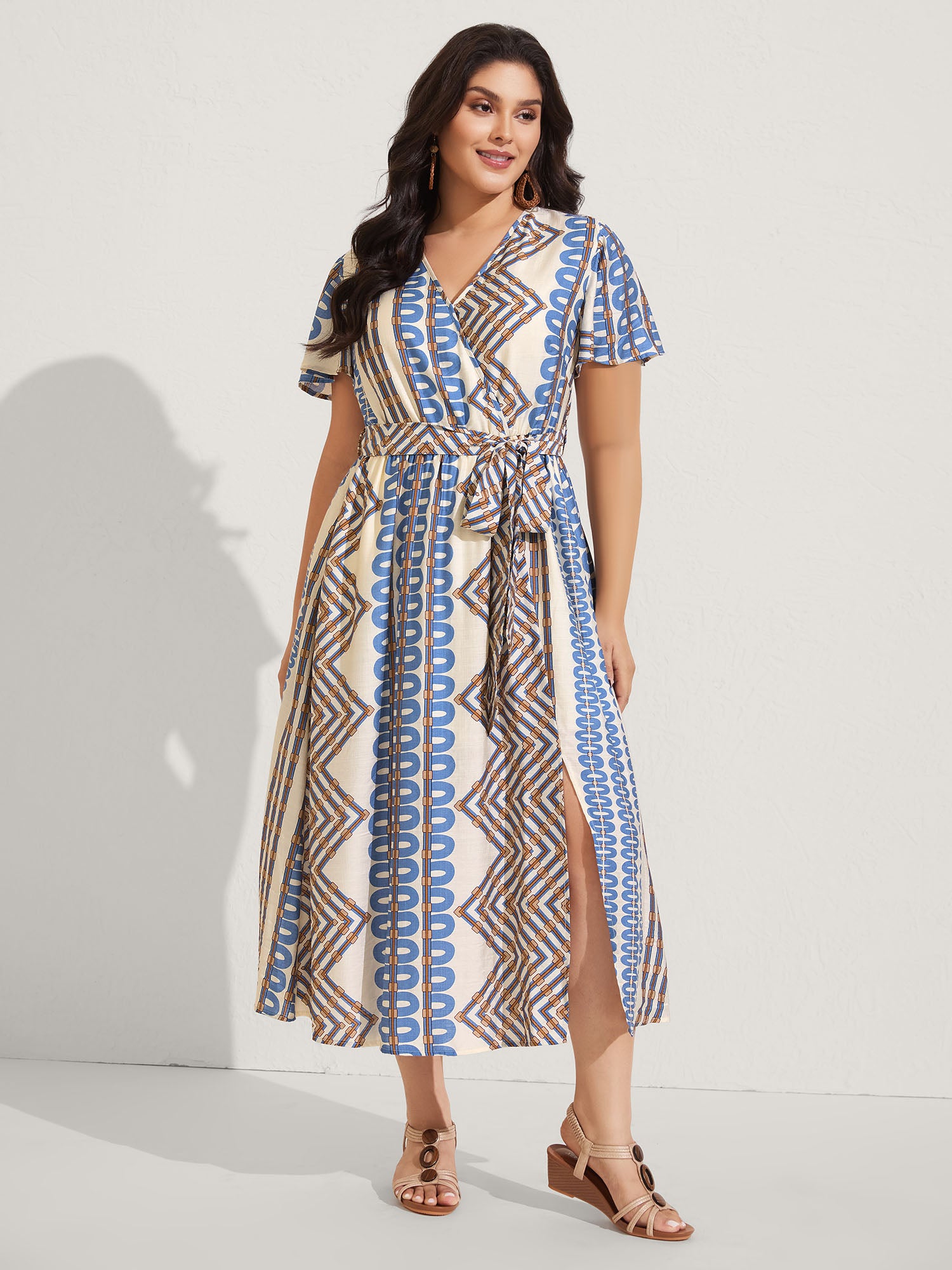 Stripe Geometric Print Slit Maxi Dress