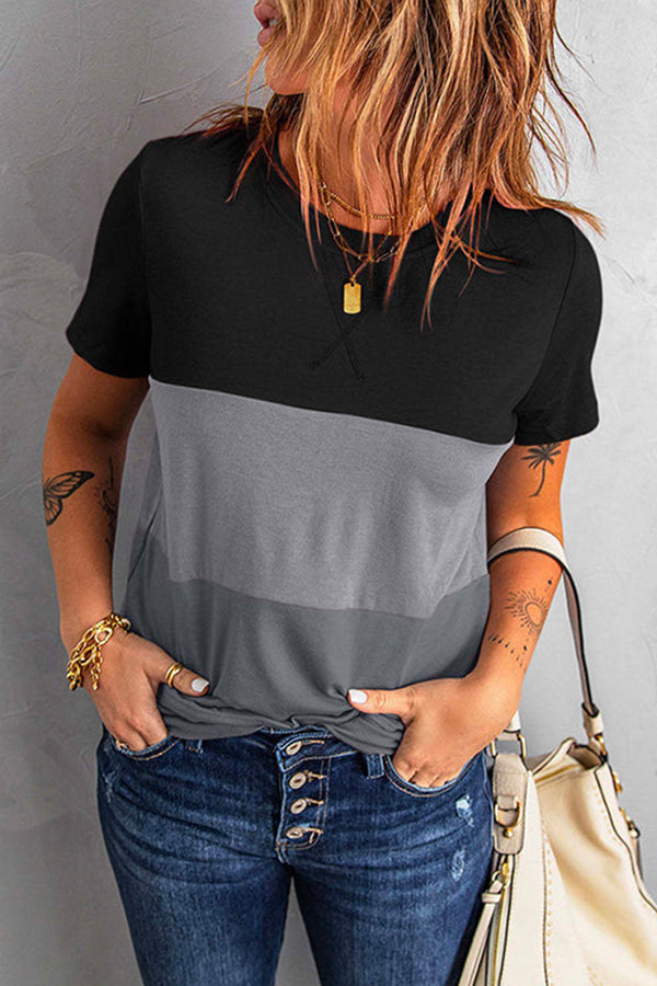 Short Sleeve Color Block Stripes T-shirt