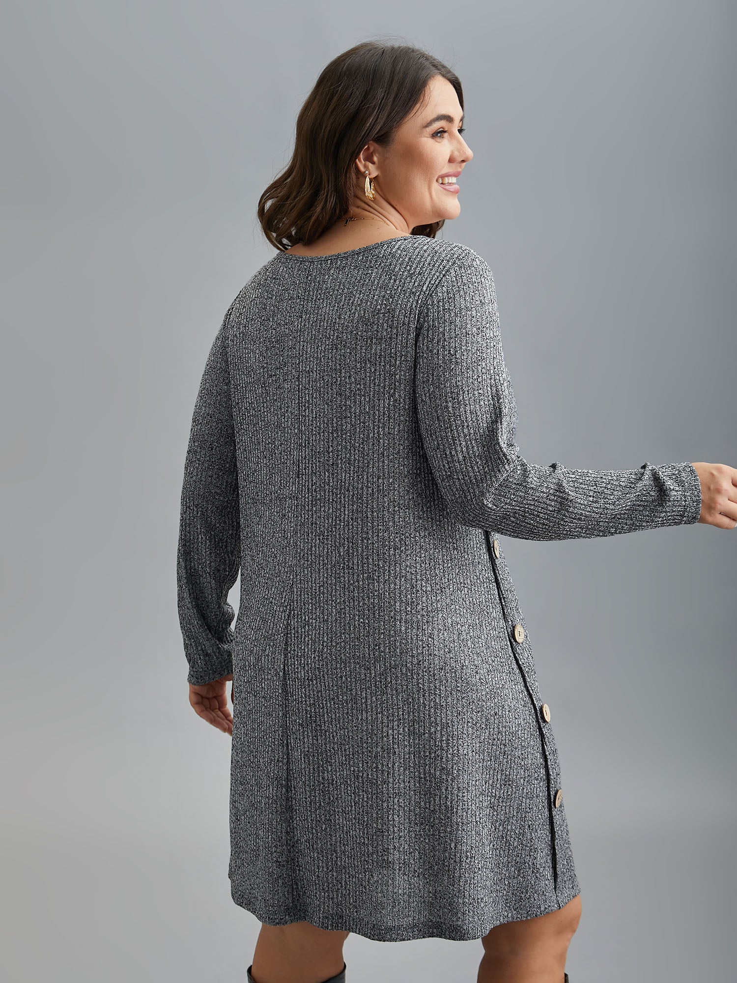 Crew Neck HeatherRibbed Knit Dress