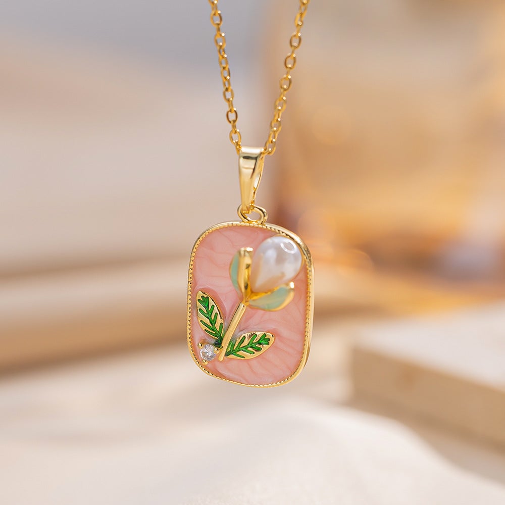 Copper Pendant Enamel Flower Necklace Female Fashion Niche Clavicle Chain