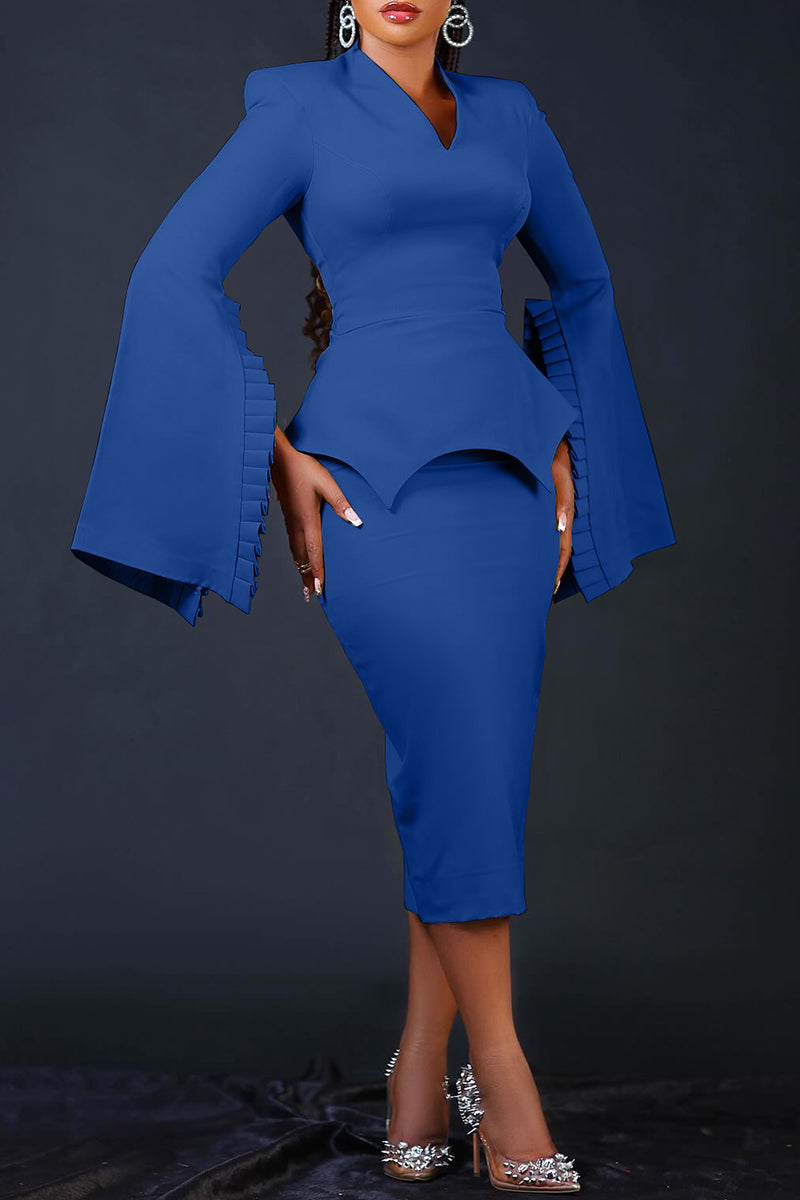 Casual Solid Patchwork V Neck Pencil Skirt Dresses