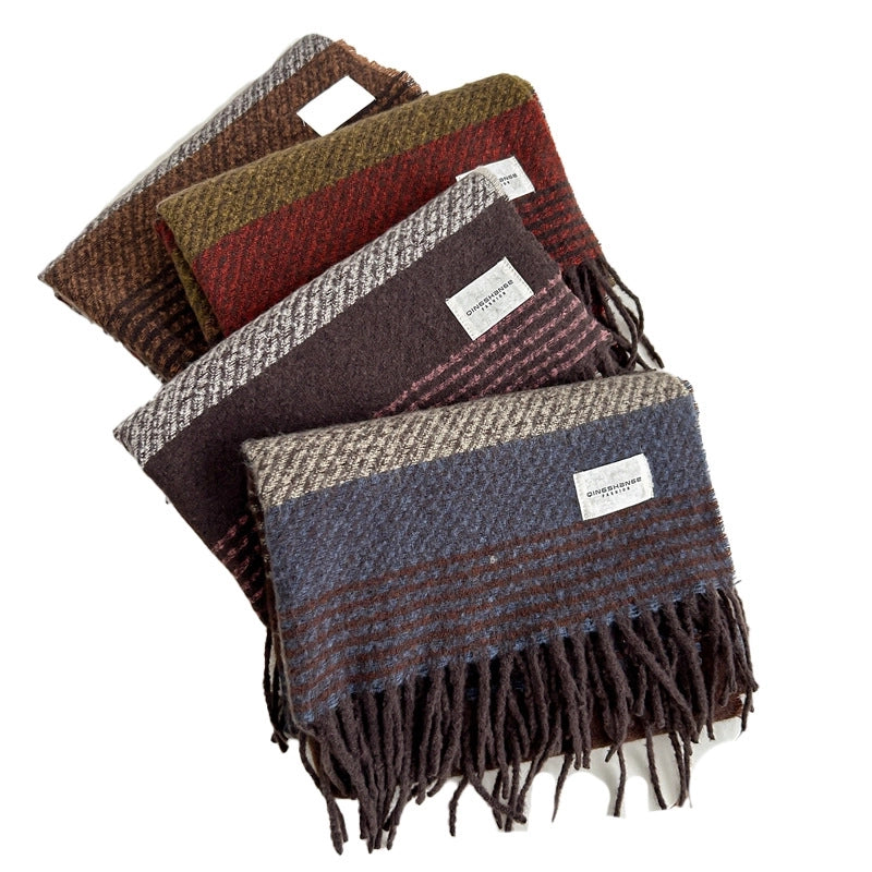 Unisex Retro Lattice Polyester Tassel Scarf