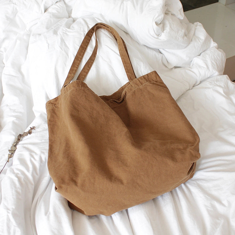 Women's Large Canvas Solid Color Basic Classic Style Open Canvas Bag