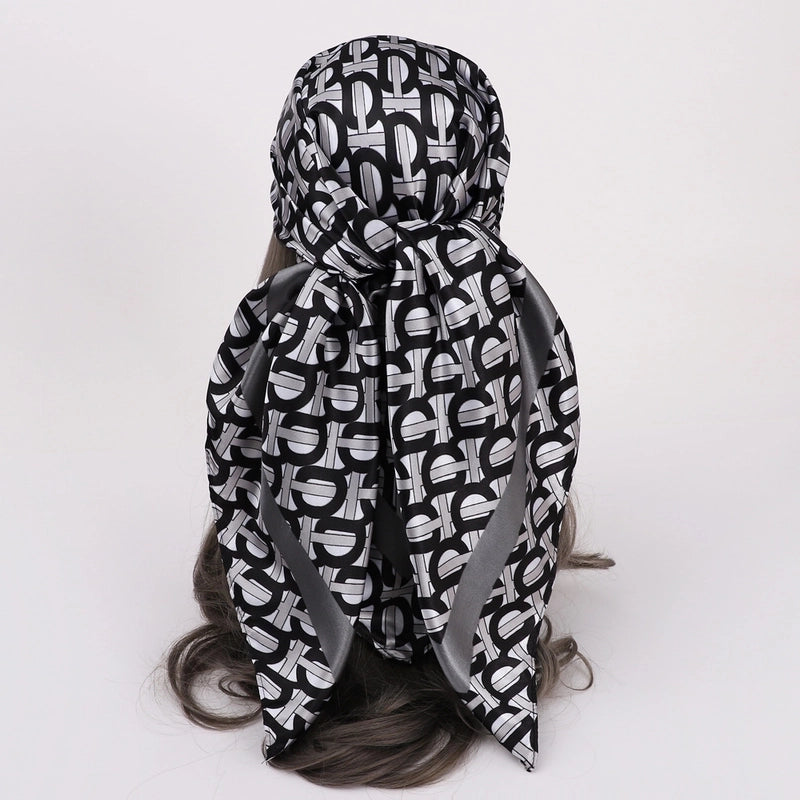 Women's Vacation Plaid Satin Printing Silk Scarf