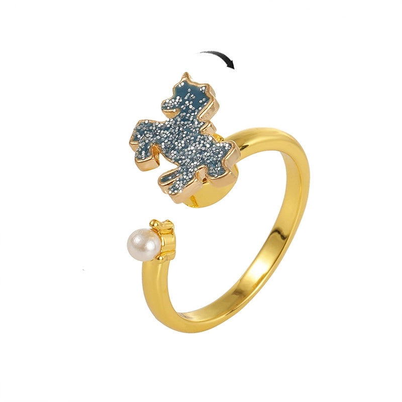 Cute Animal Smile Face Flower Copper Artificial Pearls Open Ring In Bulk