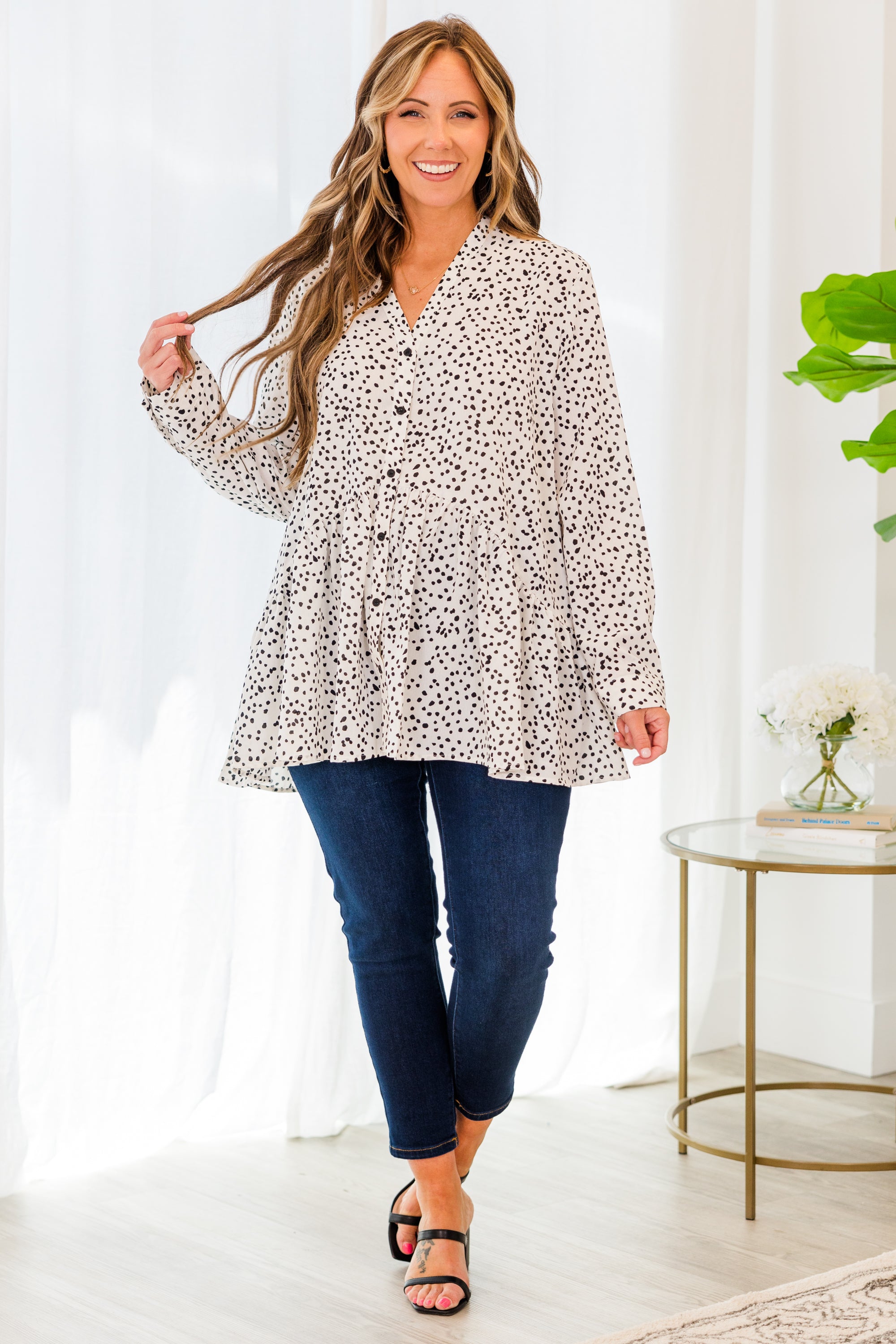 Lively Experiences Tunic. White Leopard