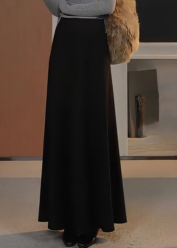 Natural Black Elastic Waist A Line Skirts Spring