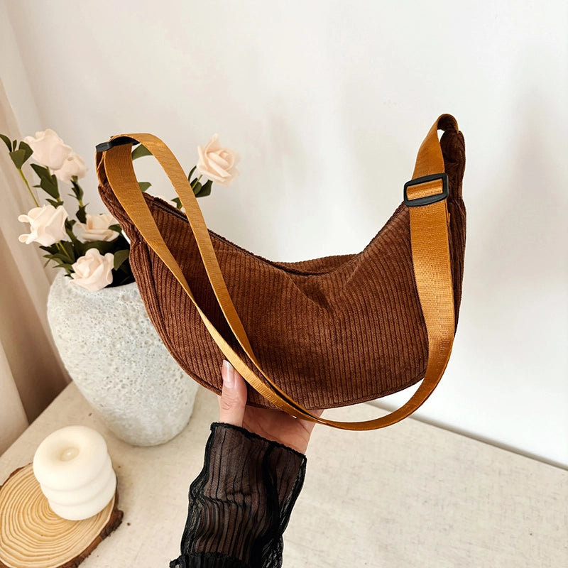 Single Shoulder Bag  Corduroy Student Class Commuting Large Capacity Crossbody Tote Bag
