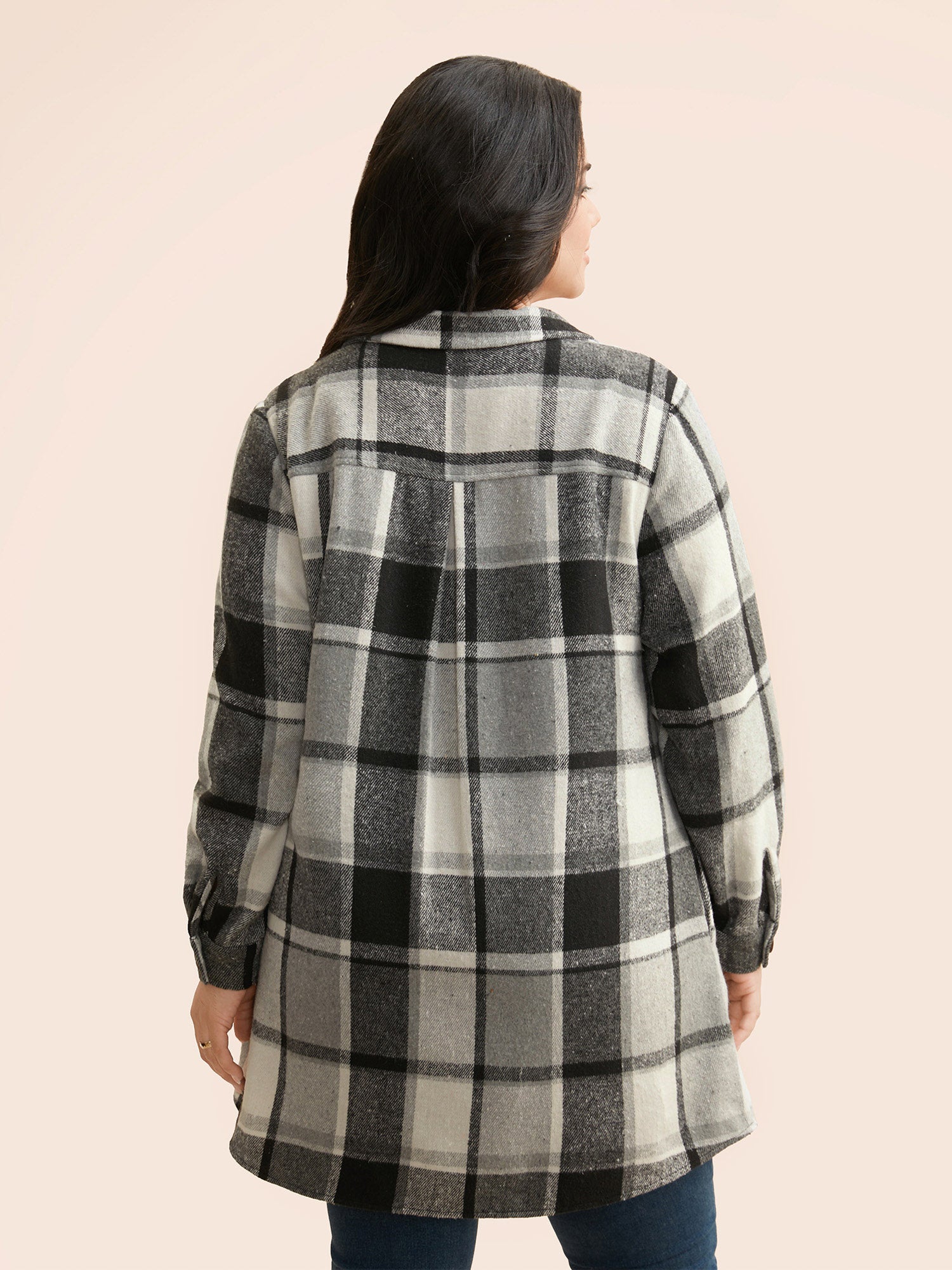 Plaid Chest Pockets Long Jacket