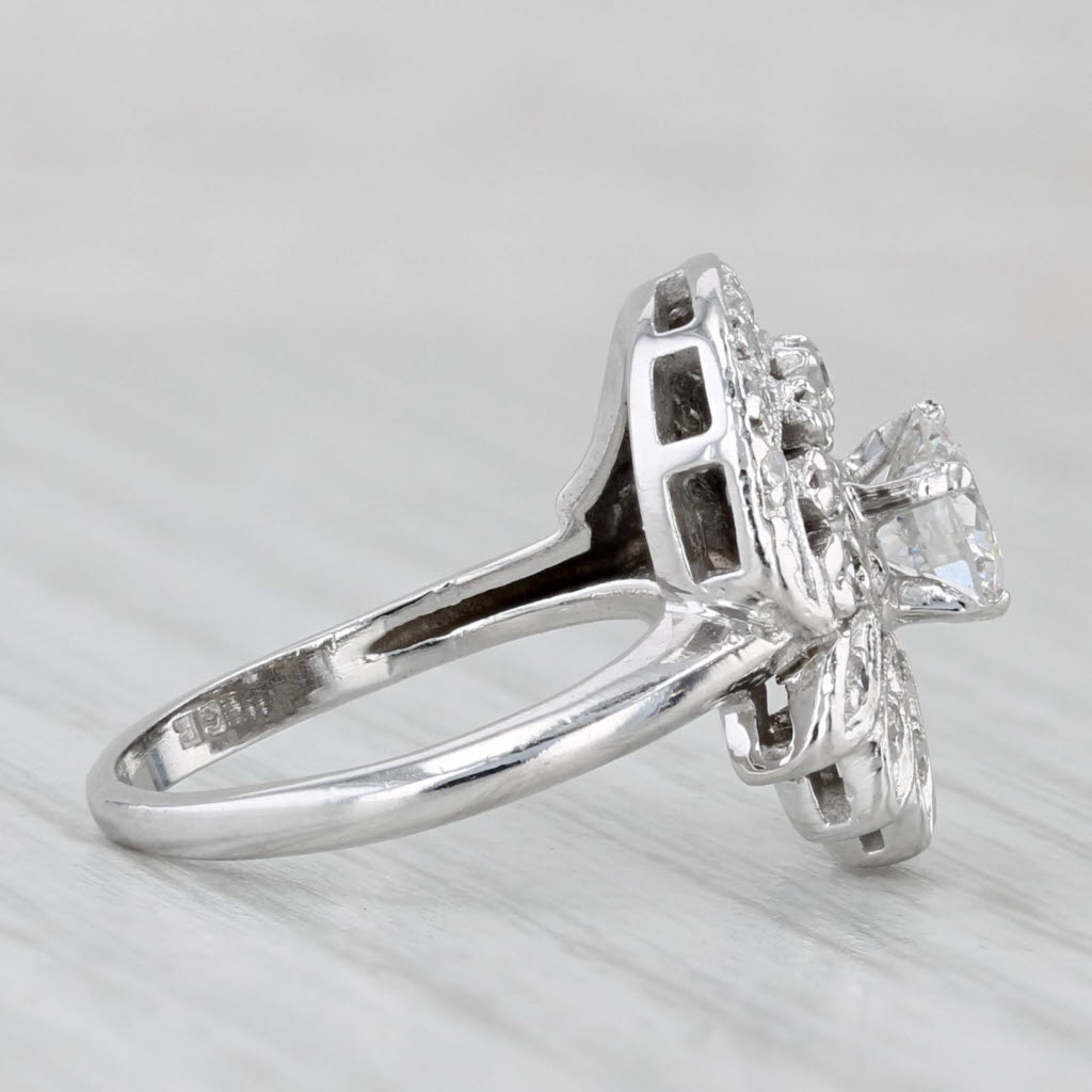 Vintage 0.64ctw Round Diamond Flower Engagement Ring 14k White Gold Size 4