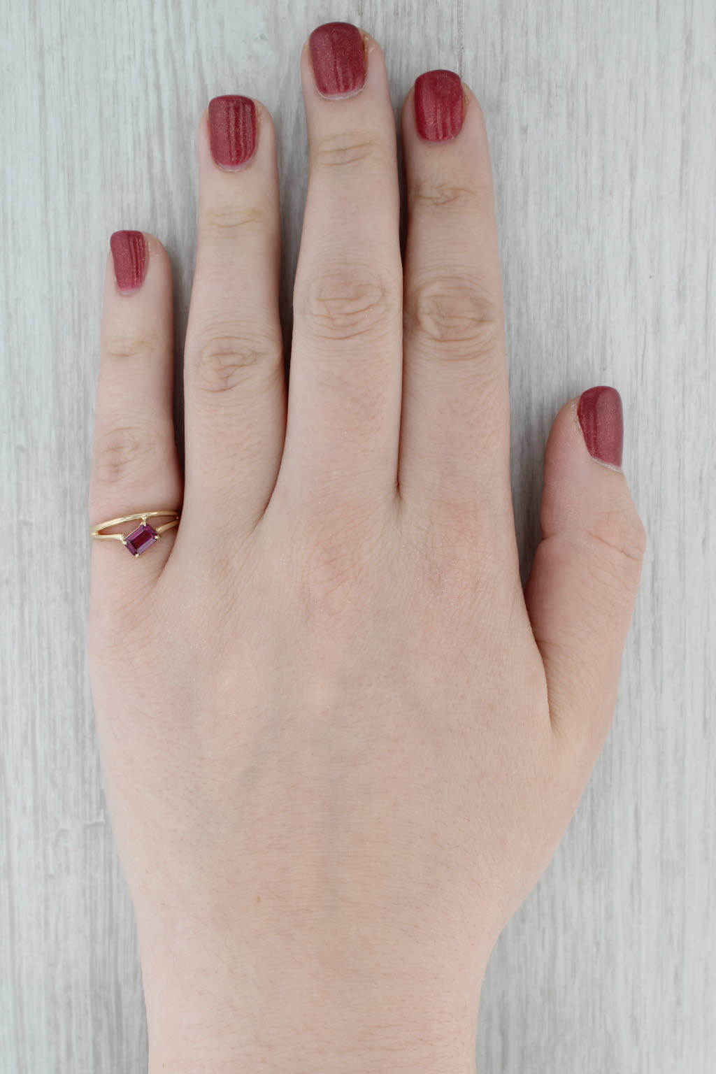0.60ct Rhodolite Garnet Emerald Cut Solitaire Ring 14k Yellow Gold Size 5.5