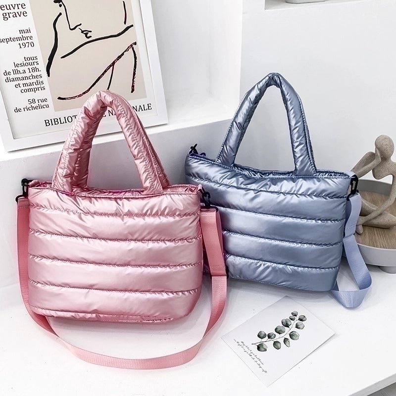 Medium Nylon Solid Color Fashion Quilted Square Zipper Handbag Crossbody Bag Square Bag