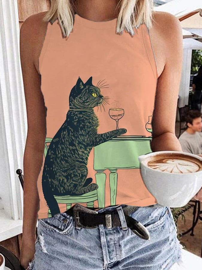 Women's Color Funny Cats Art Print Casual Tank Top