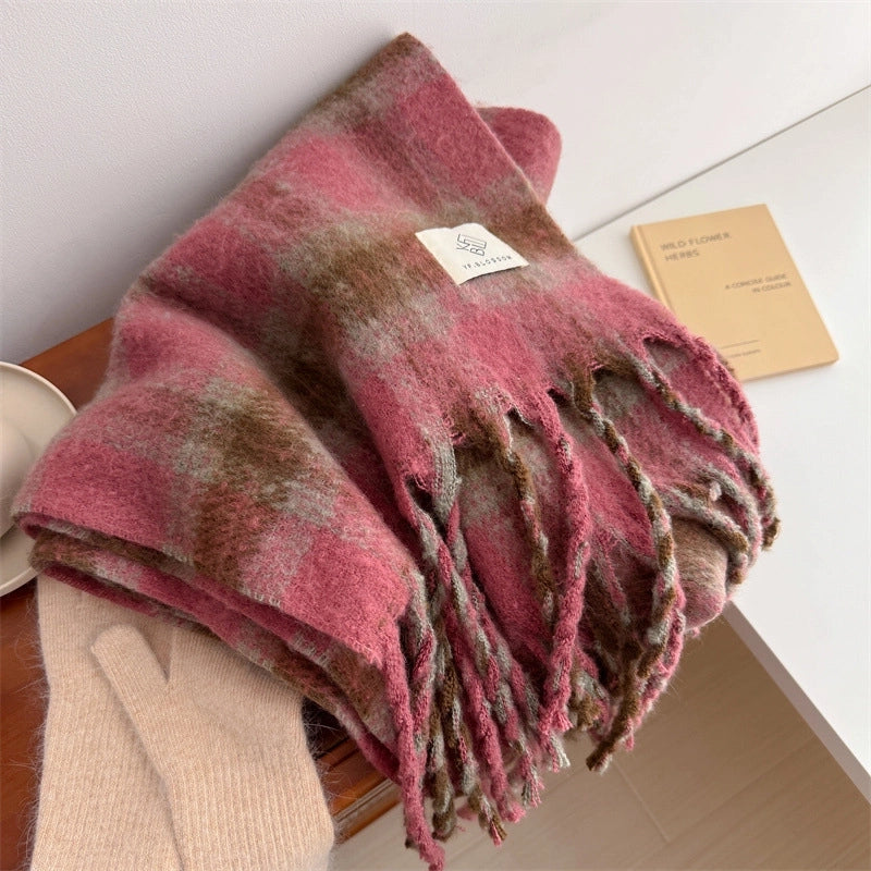 Unisex Minimalist Lattice Imitation Cashmere Tassel Scarf