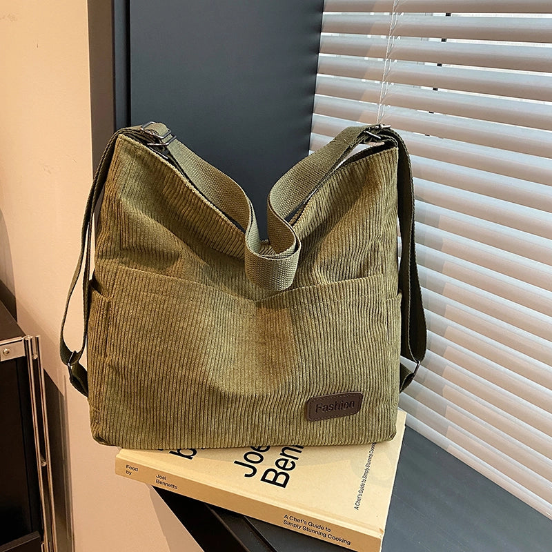 Women's Corduroy Solid Color Basic Square Zipper Shoulder Bag