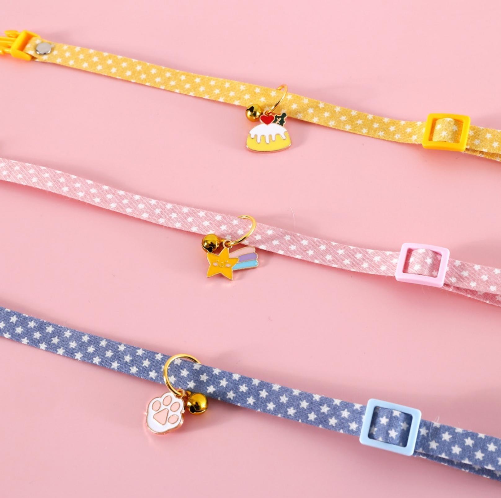 Adjustable Pet Collar with Lovely Charm and Copper Bell for Cats and Small Dogs