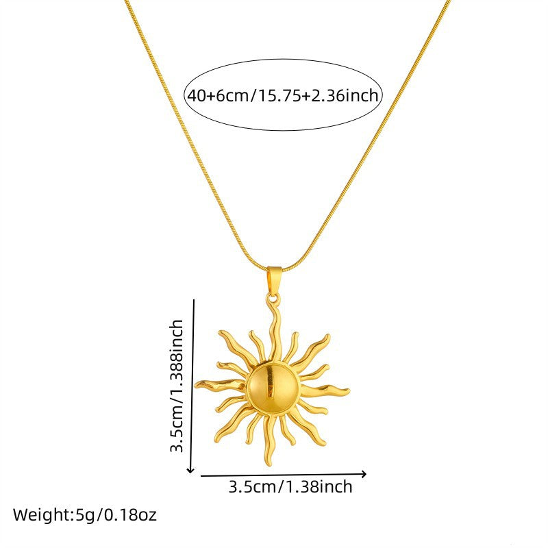 Fashionable Niche Design Gold-Plated Stainless Steel Sun Totem Pendant Snake Bone Chain Necklace