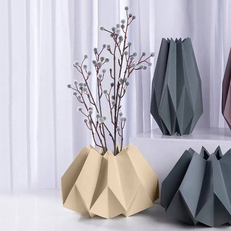 Origami Porcelain Vase Short - Beige