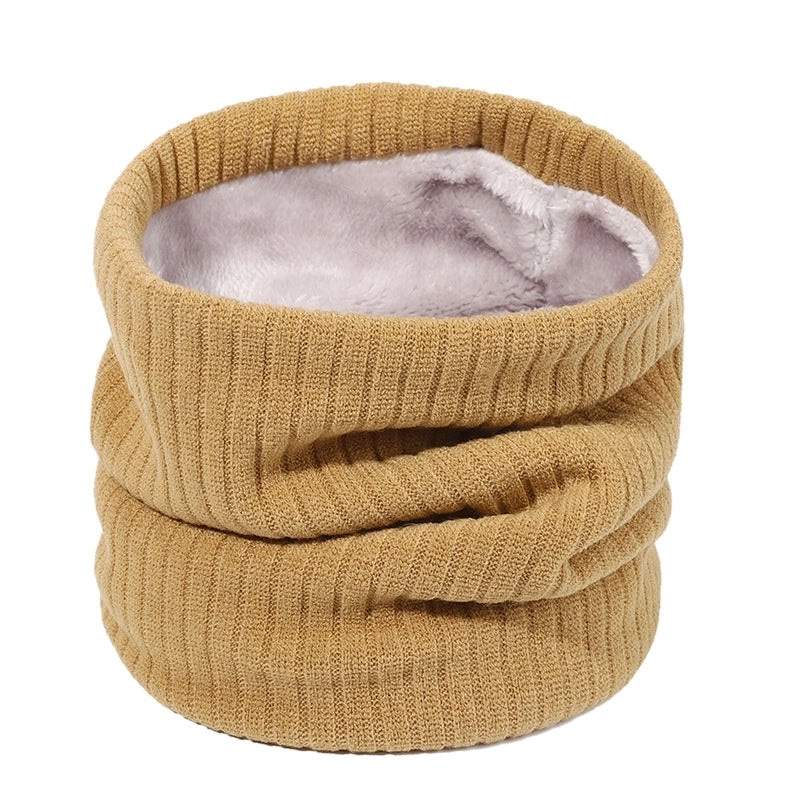 Autumn And Winter New Spot Knitted Scarf Men And Women Plus Velvet Warm Pullover Scarf Vertical Stripe Solid Color Knitted Collar