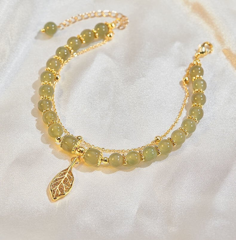🔥  Promotion  49% OFF💞hetian jade gold leaf bracelet
