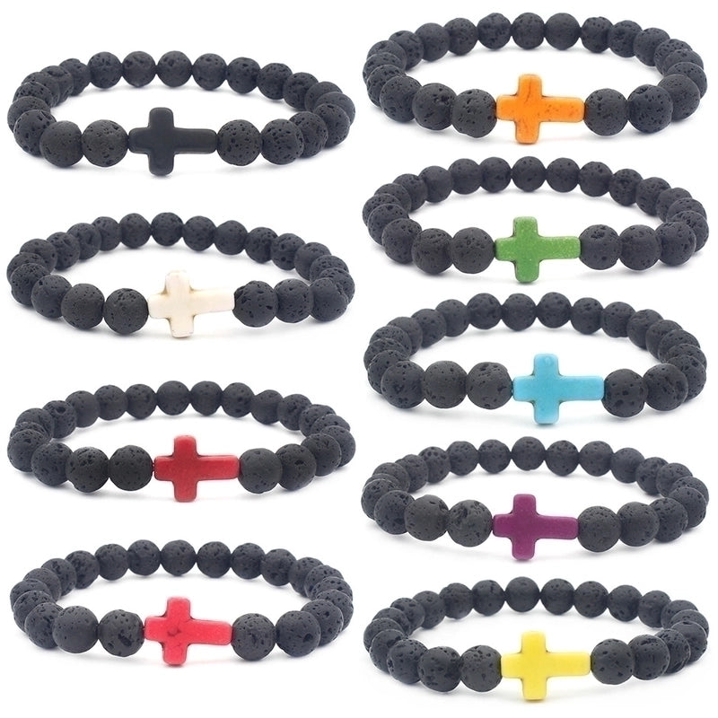 Ethnic Style Cross Natural Stone Elastic String Woven Chain Bracelets In Bulk