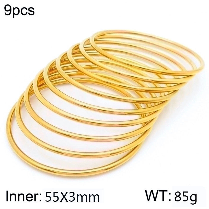304 Stainless Steel 18K Gold Plated Minimalist Round Solid Color Bangle