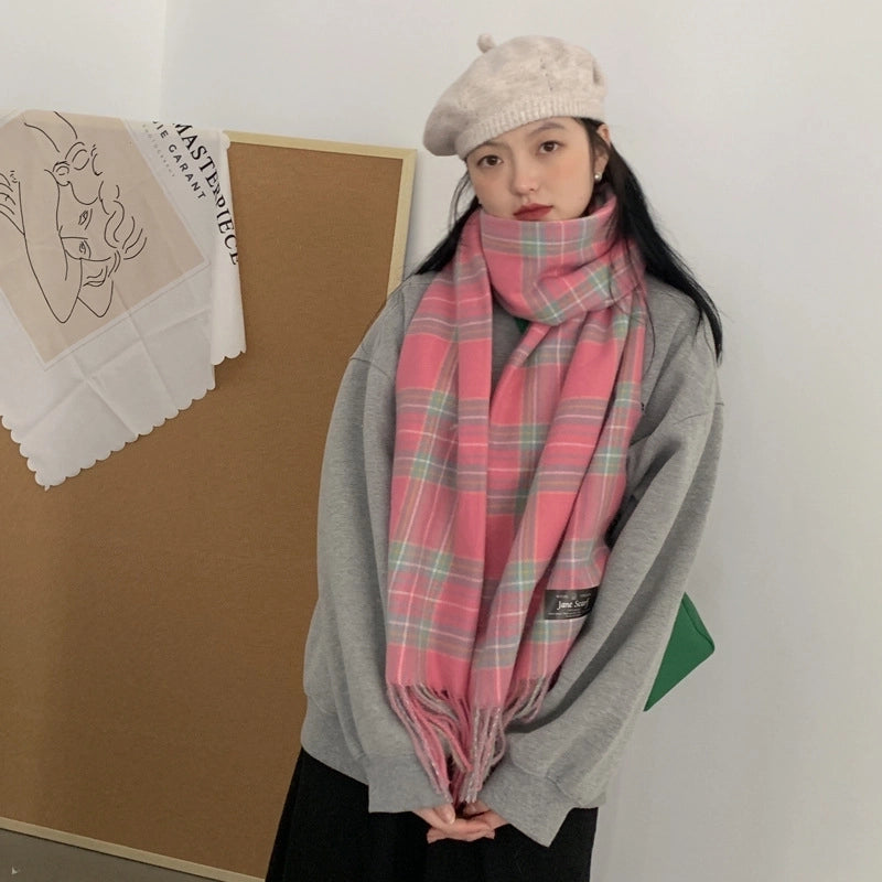 Women's Sweet Plaid Imitation Cashmere Scarf
