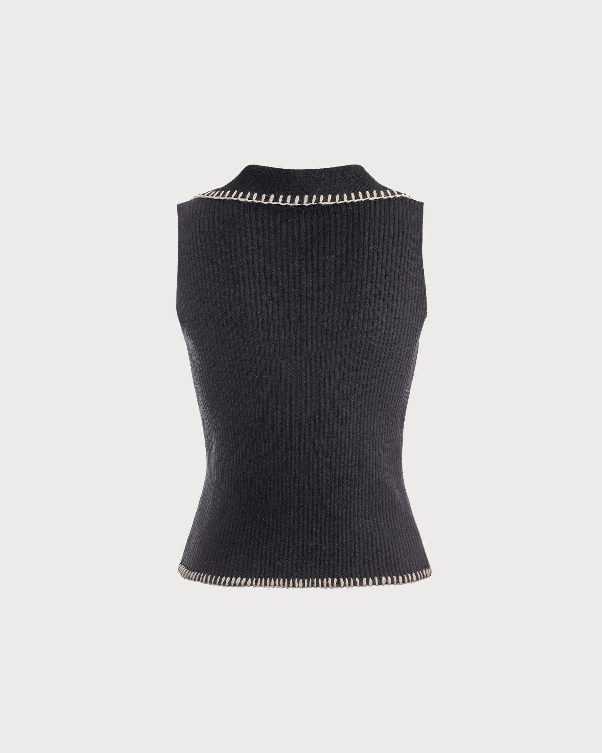 The Black V Neck Seam Colorblock Ribbed Tank Top