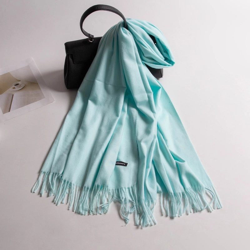 Autumn And Winter New Annual Meeting Cashmere Scarf Women's Tassel Shawl Padded Scarf Warm Solid Color Scarf