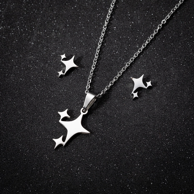 Minimalist Star 201 Stainless Steel 18K Gold Plated Plating Earrings Necklace
