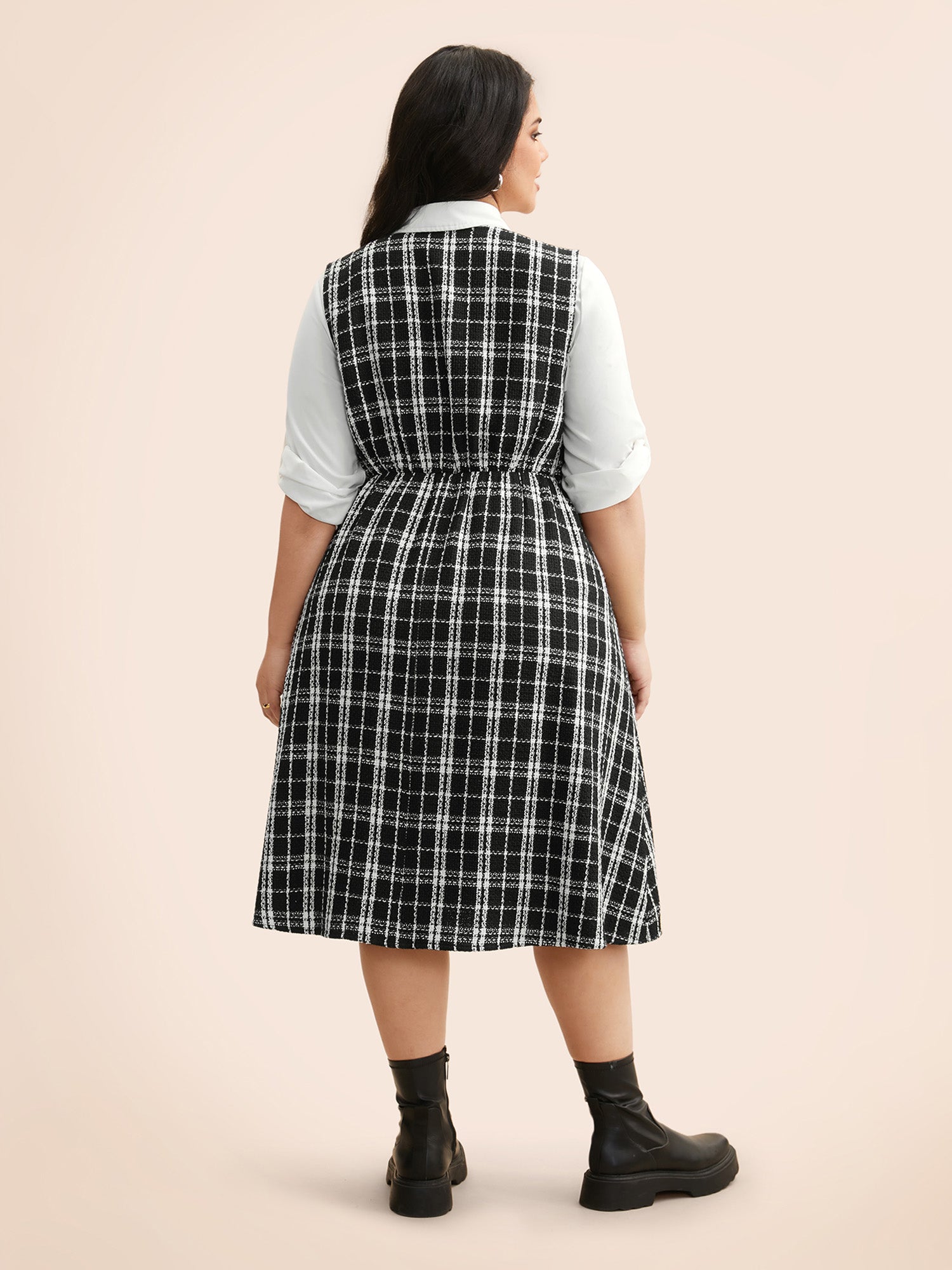 Tweed Elastic Waist Overall Dress