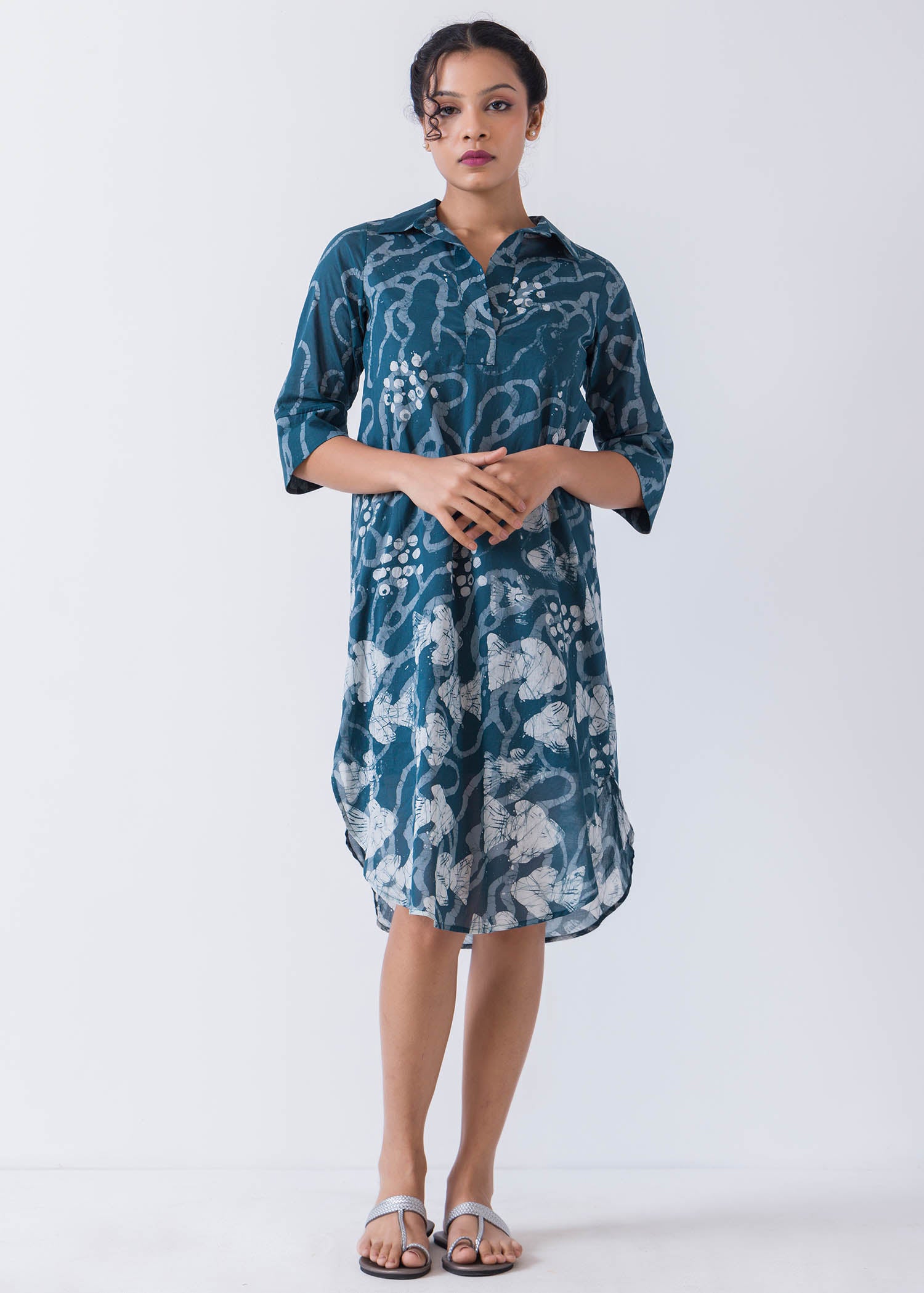 Aquatic Fish Hand Printed Shirt dress