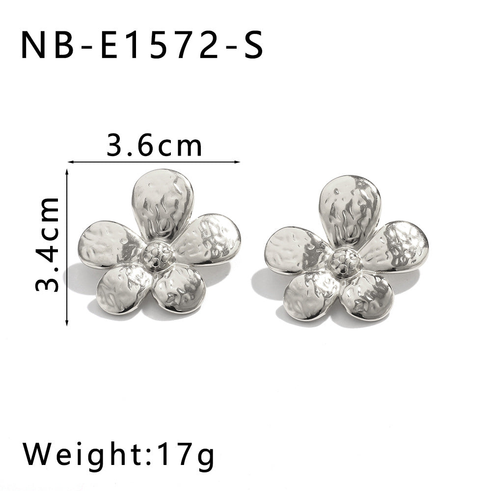Multicolor Flower Jewelry Set Stainless Steel 18K Real Gold Pleated Women'S Necklace Earrings Ring