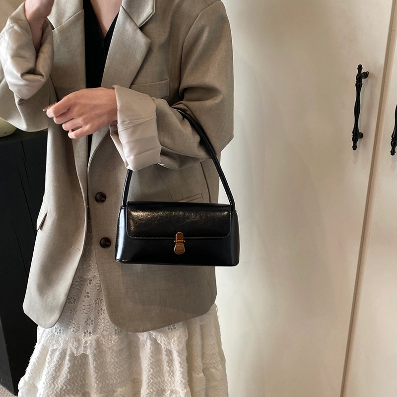 Women's Pu Leather Solid Color Classic Style Square Buckle Flip Cover Shoulder Bag
