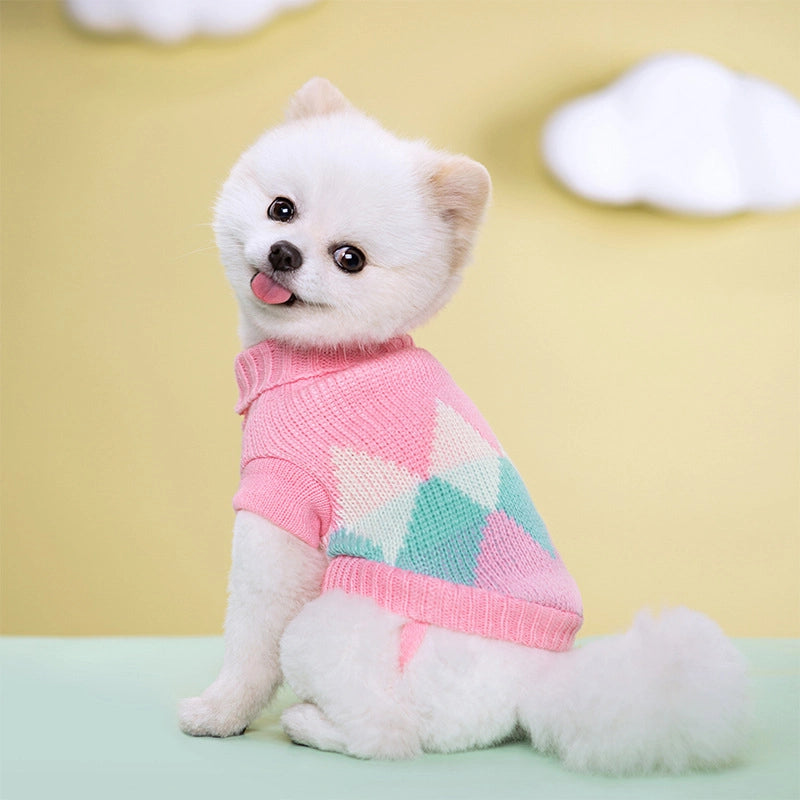 Pet Autumn And Winter Warm Strip Color Sweater Stretch Two-legged Lapel Dog Cat Knitted Wool Clothes