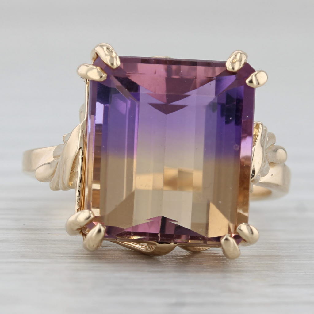 9.40ct Purple Yellow Ametrine Solitaire Ring 14k Yellow Gold Size 7.5