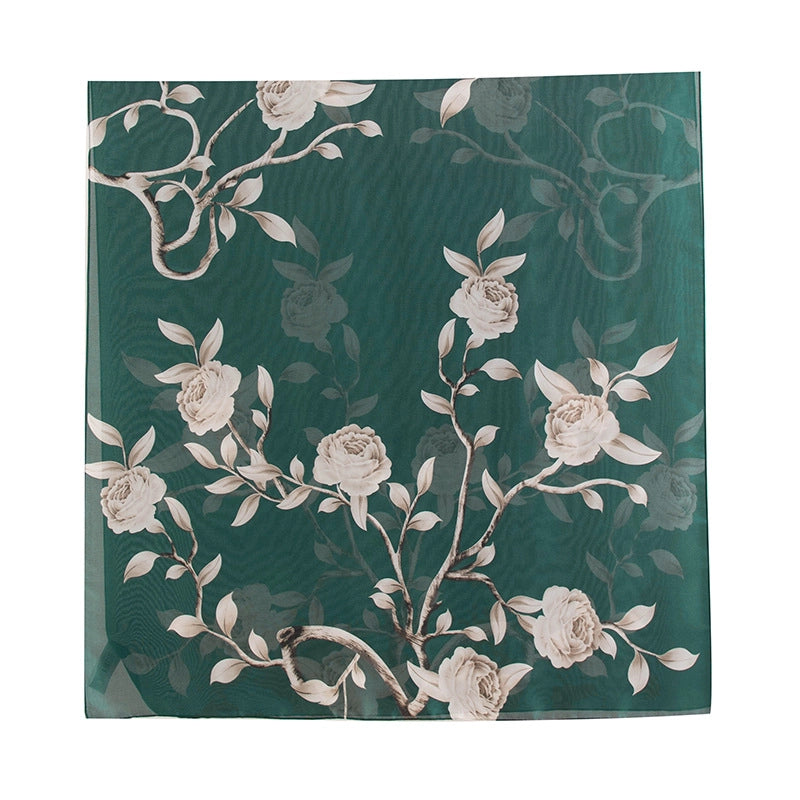 Women's Elegant Leaf Flower Leopard Polyester Silk Scarf