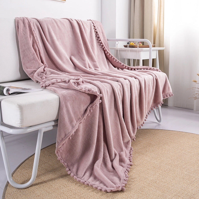 Tassel Ball Solid Color Blanket Sofa Dormitory Blanket Gift Air Conditioning Blanket