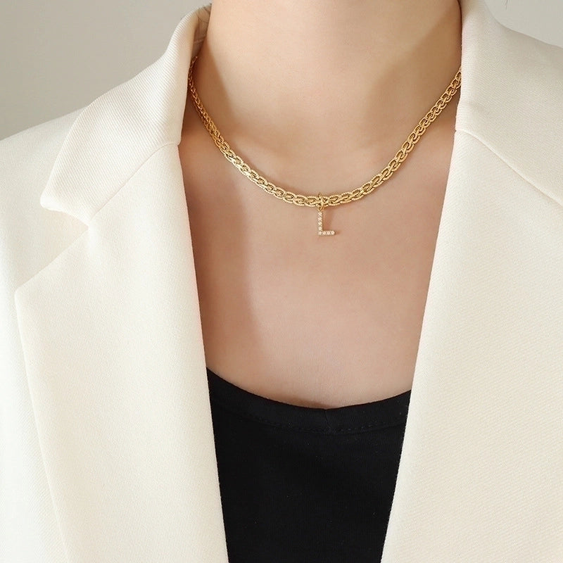 Fashion Letter 304 Stainless Steel Copper Zircon 18K Gold Plated Plating Pendant Necklace