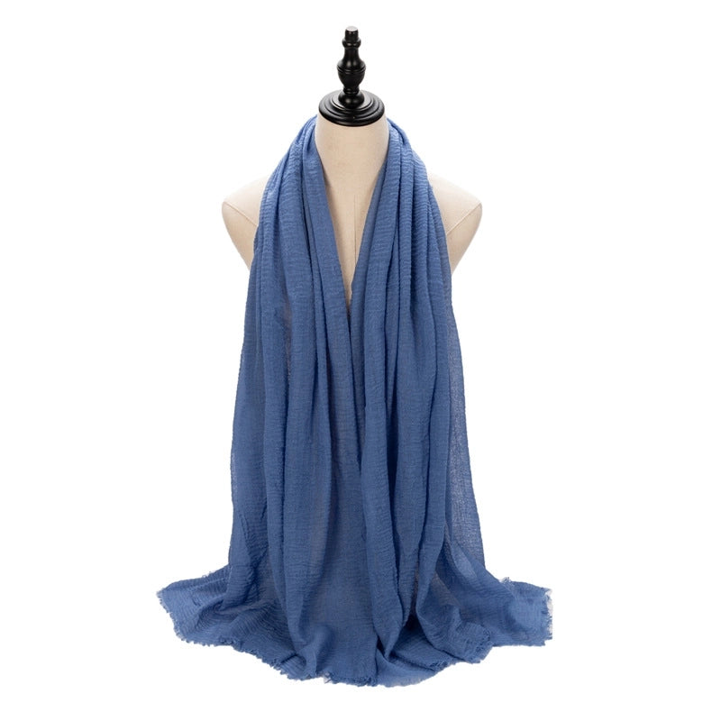 Hot Selling Women's Cotton And Linen Solid Color Baotou Scarf Cover Pleated Short Beard Headscarf